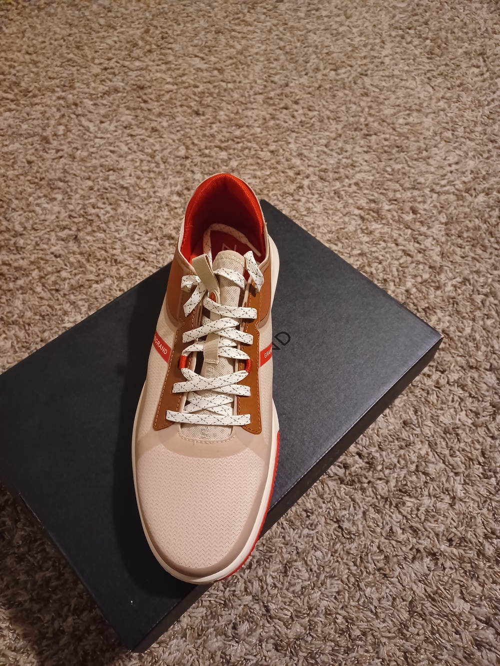 Cole Haan Men's Cream and Brown Sneakers with Red Accents